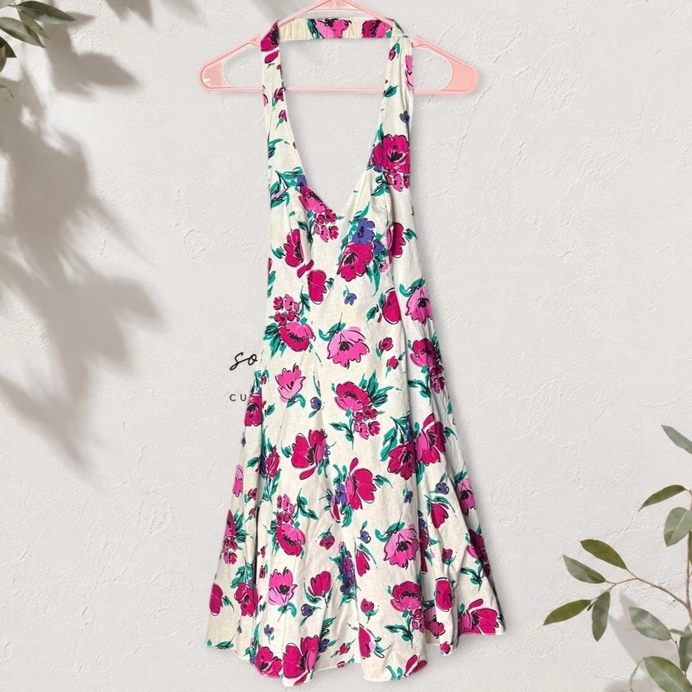 Notorious Vintage Floral Halter Dress Pink White Tulle Skirt Size 5 S Fair